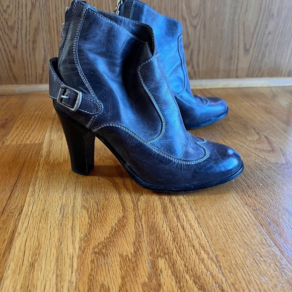 BED STU Womens Leather Ankle Boots Gray Size 36 Y2K Menswear Indie Buckle Heel